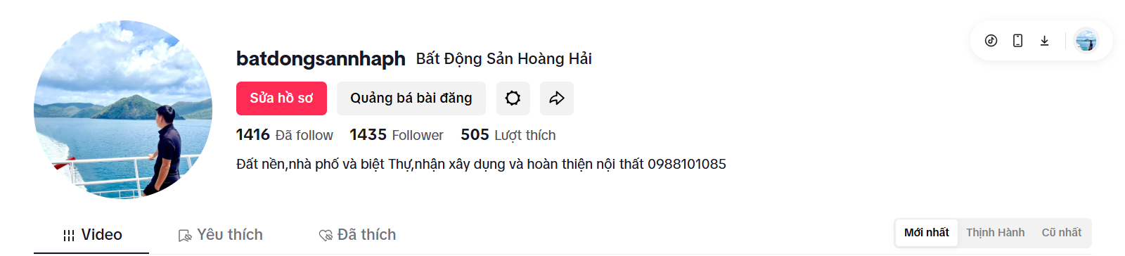 Kênh TikTok của bất động sản Hoàng Hải
